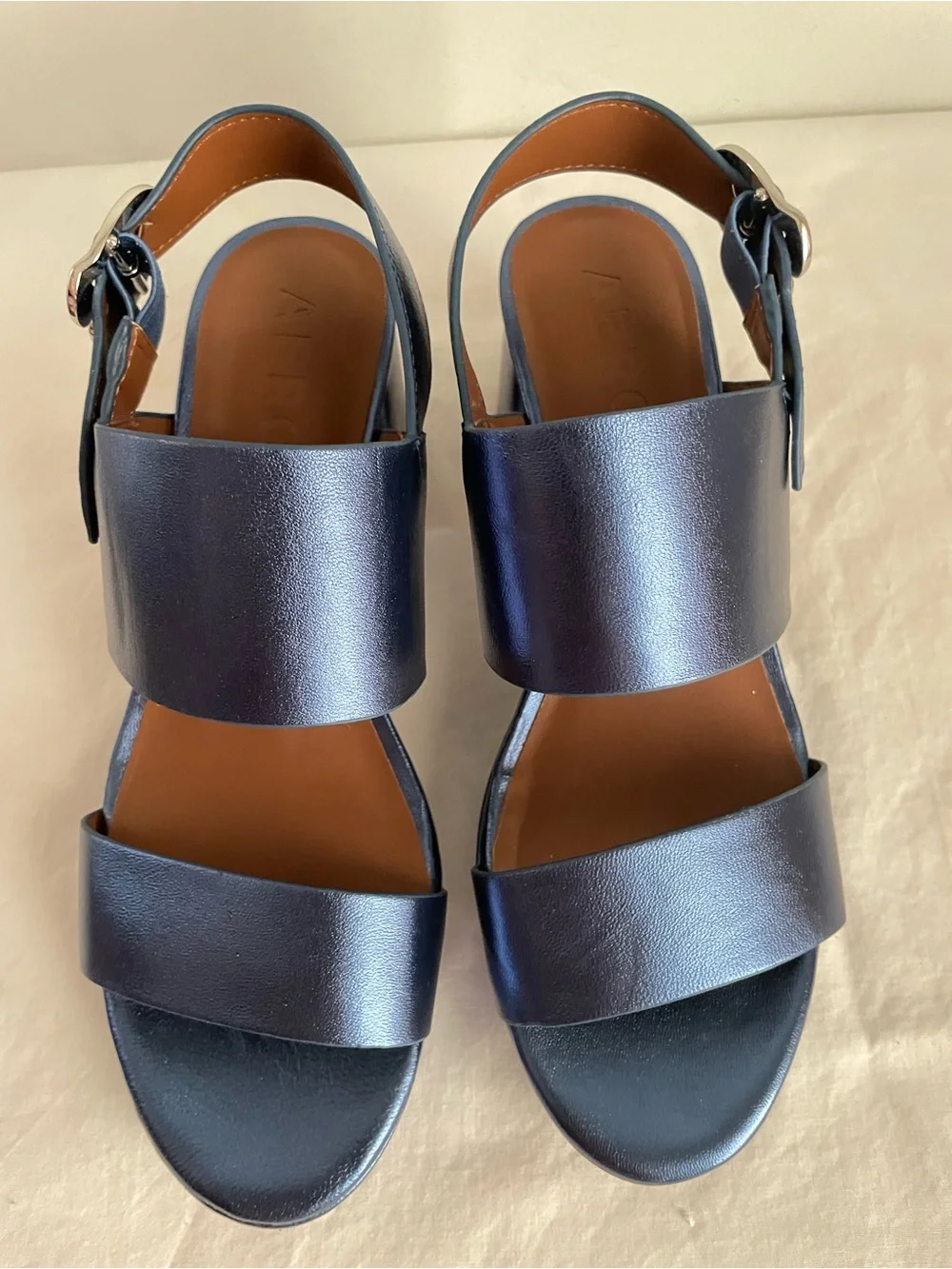 Aerosoles Camera Metallic Blue Block Heel Platform Sandals 8